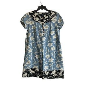 Gap Womens Size 12 Blue Floral 100%  Linen Shift Dress Beach Coastal Resortwear